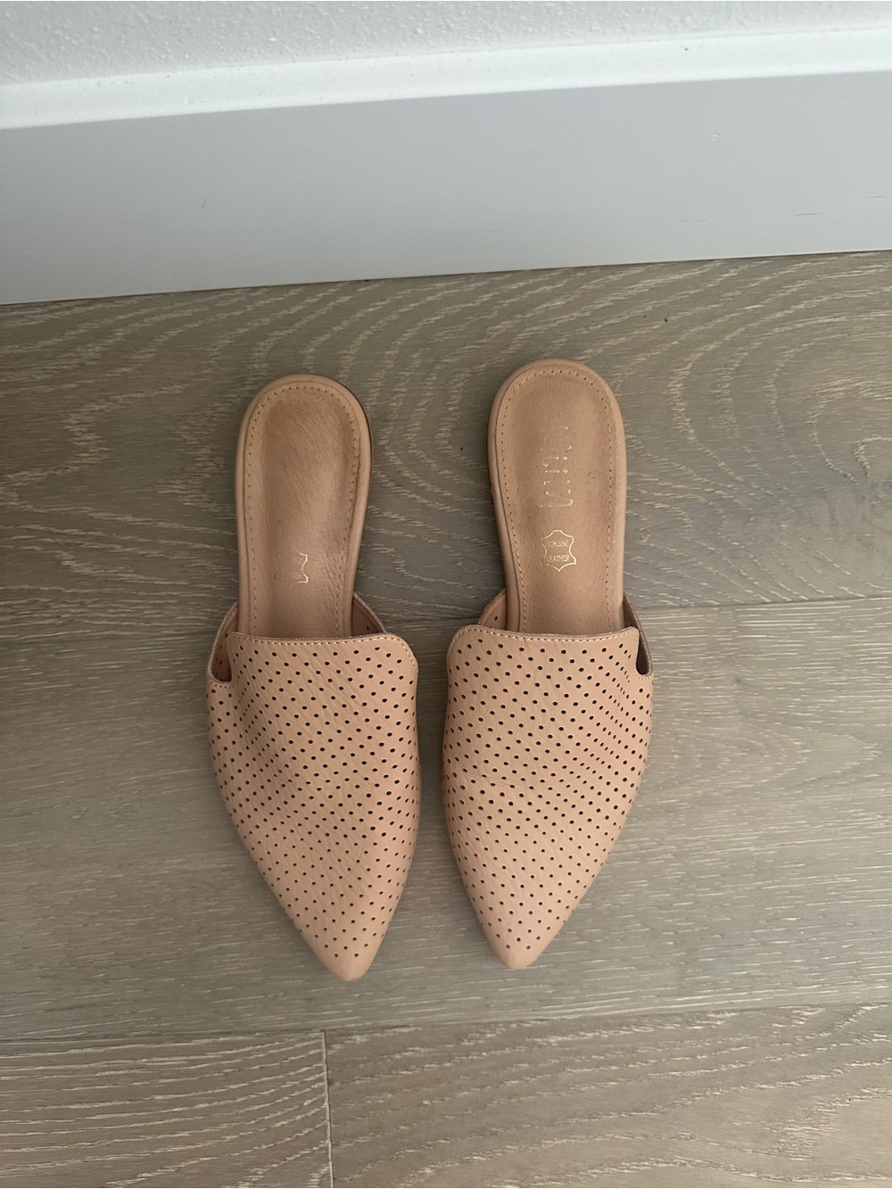 Mi.iM Nude Perforated Pointed Toe Mules